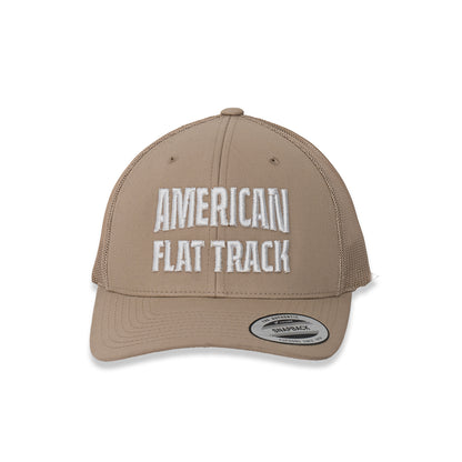 American Flat Track Text Retro Trucker Hat - Khaki