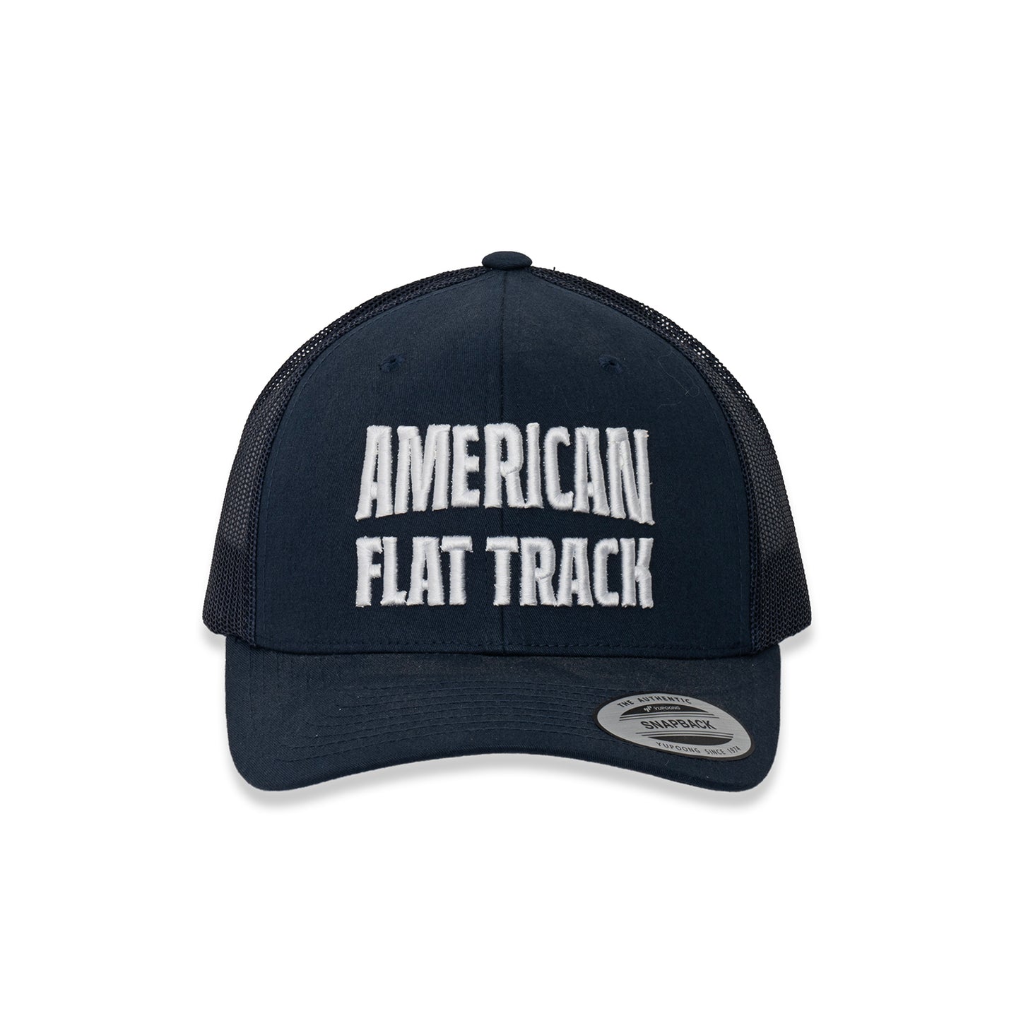 American Flat Track Text Retro Trucker Hat - Navy