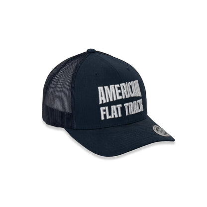 American Flat Track Text Retro Trucker Hat - Navy